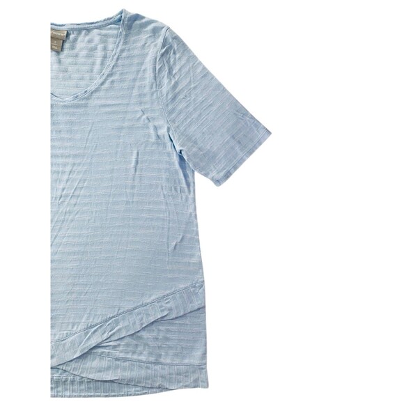 Chicos Shadow Striped Shirt Womens Size 2 Large V Neck Short Elbow Sleeve Blue - Picture 9 of 10